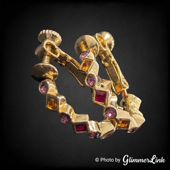 Napier Multicolor Crystal Rhinestone Gold Tone Adjustable Clip On Earrings - Picture 1 of 12